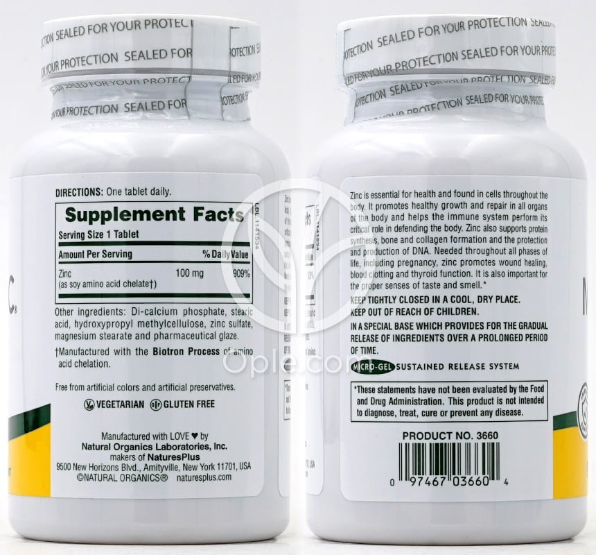 네이쳐스플러스_서스테인드 릴리스 메가 징크 100mg, 90타블렛 — 후면