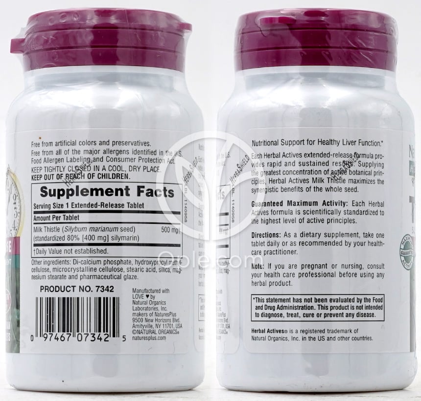 네이쳐스플러스_허벌 액티브 밀크씨슬 500mg 엑스텐디드 릴리즈, 30타블렛 — 후면