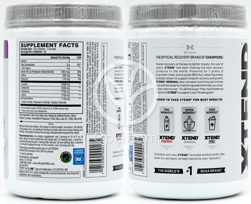 エクステンド_オリジナル BCAA グレーシャルグレープ 30回分、390g — 후면