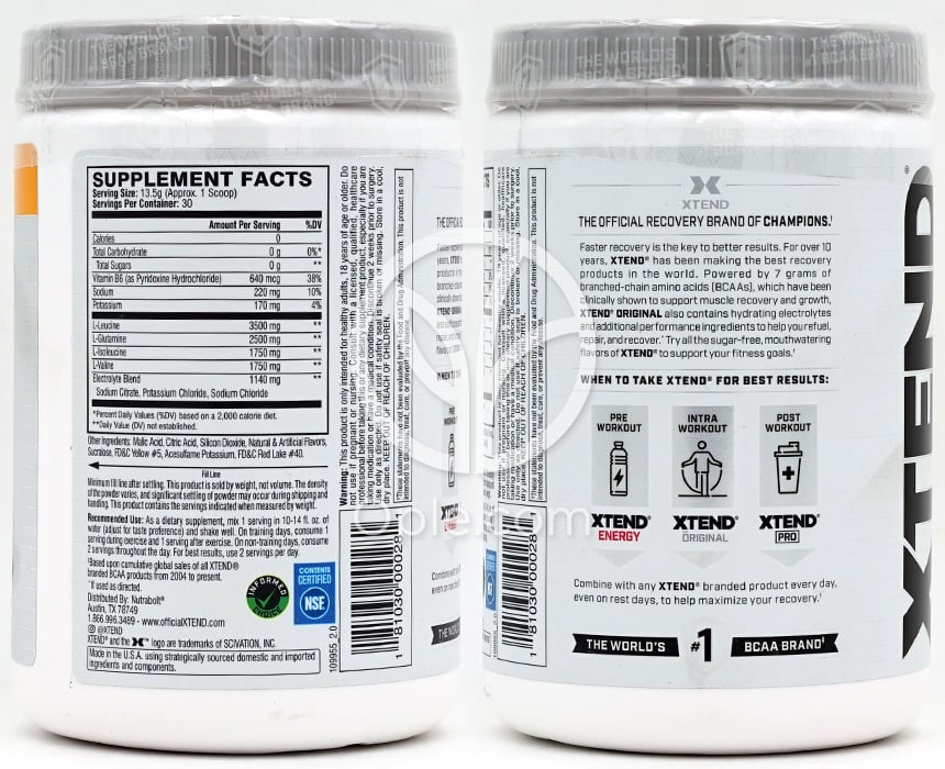 XTEND オリジナル BCAA マンゴーマッドネス 30食分、405g — 후면