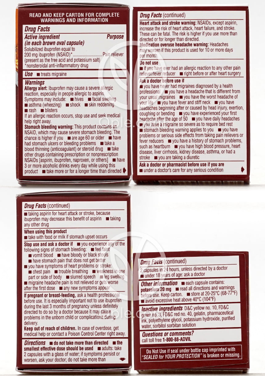 アドビル_アドビル偏頭痛液状イブプロフェンカプセル200mg、20液体入りカプセル — 후면
