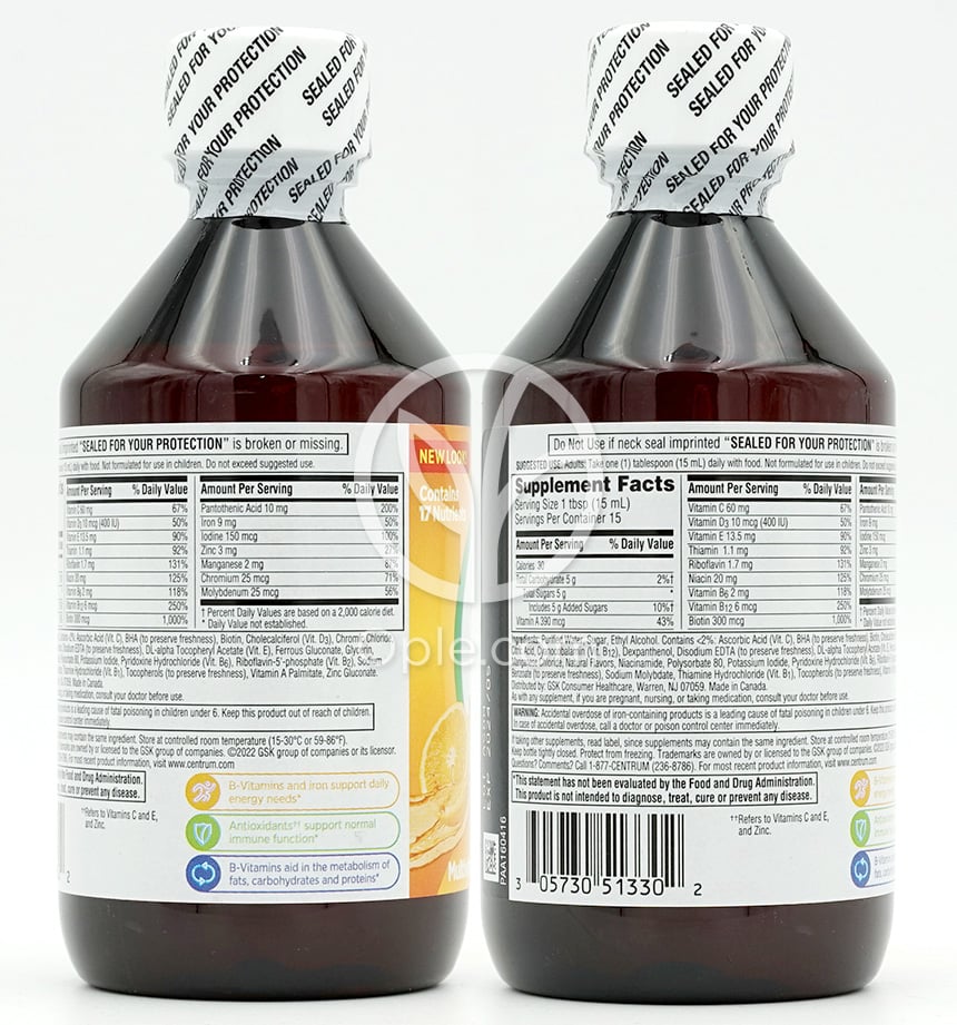 센트룸_센트룸 어덜트 리퀴드 멀티비타민 시트러스 맛, 236ml — 후면