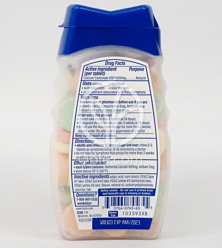 Tums_Tums Ultra Strength 1000 フルーツ味 72 チュアブルタブレット — 후면