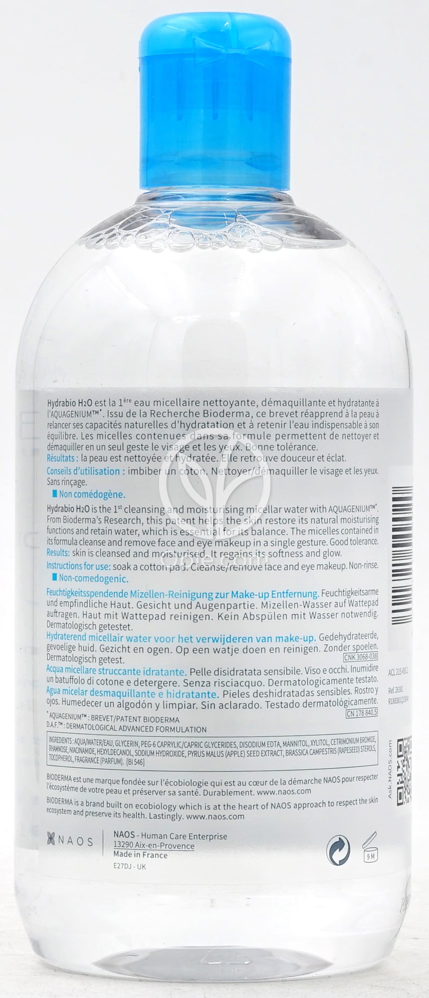 BIODERMA_イドラビオ エイチツーオー モイスチャライジング ミセラーウォータークレンジング、500ml — 후면