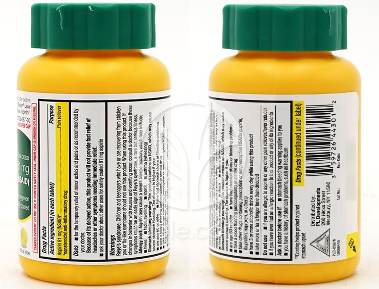 ライフエクステンション_アスピリン低用量セーフティコーティング81mg、300腸溶コーティング錠 — 후면