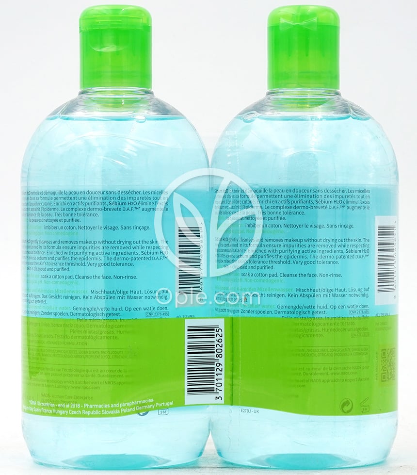 BIODERMA_セビウム H2O クレンジングミセラーウォーター（500ml x 2パック）、1セット — 후면
