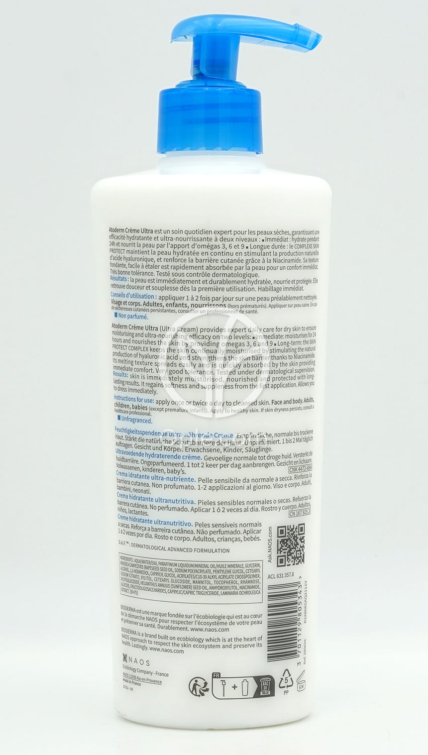 BIODERMA_アトデルム クリーム ウルトラナーシング モイスチャライジングクリーム、500ml — 후면