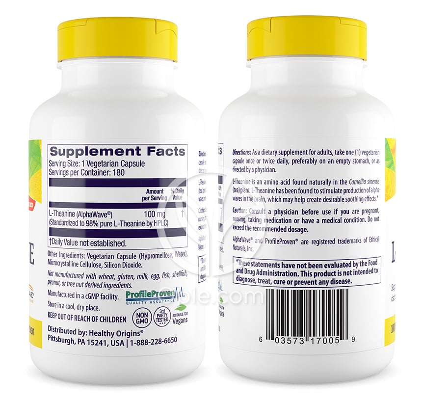 Healthy Origins L-テアニン 100mg、180ベジカプセル — 후면