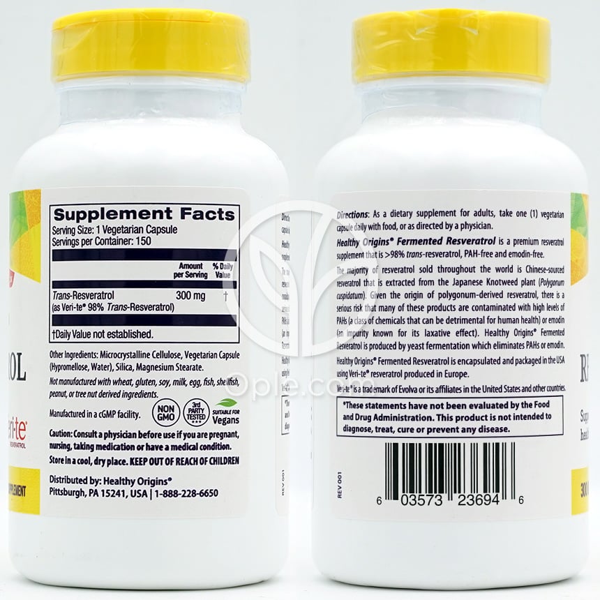 Healthy Origins_発酵レスベラトロール 300mg、150植物性カプセル — 후면