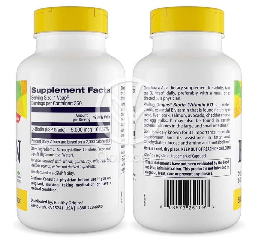 헬시오리진스_비오틴 하이 포텐시 5000mcg, 360 베지캡슐 — 후면
