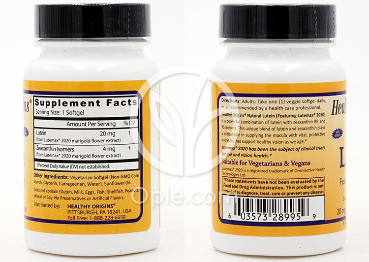 ヘルシーオリジンズ_ナチュラルルテイン 20mg、60植物性ソフトジェル — 후면