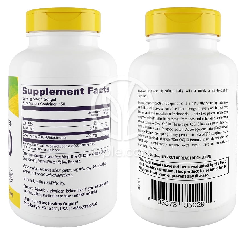 ヘルシーオリジンズ_コエンザイムQ10 400mg、150ソフトジェル — 후면