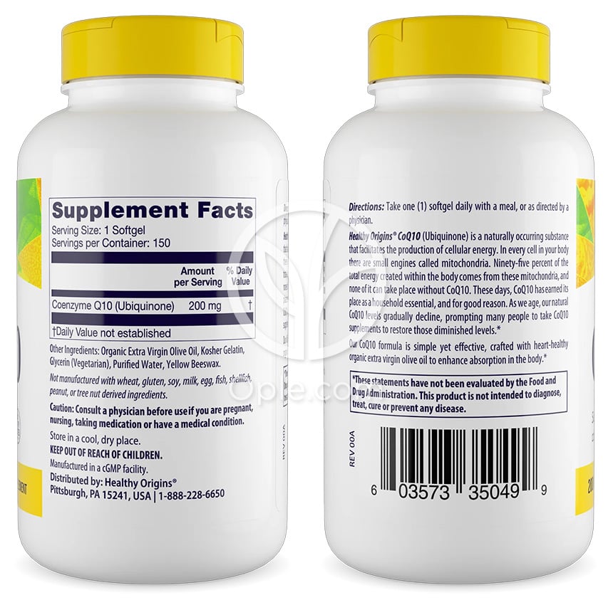 ヘルシーオリジンズ_コエンザイムQ10 200mg、150ソフトジェル — 후면