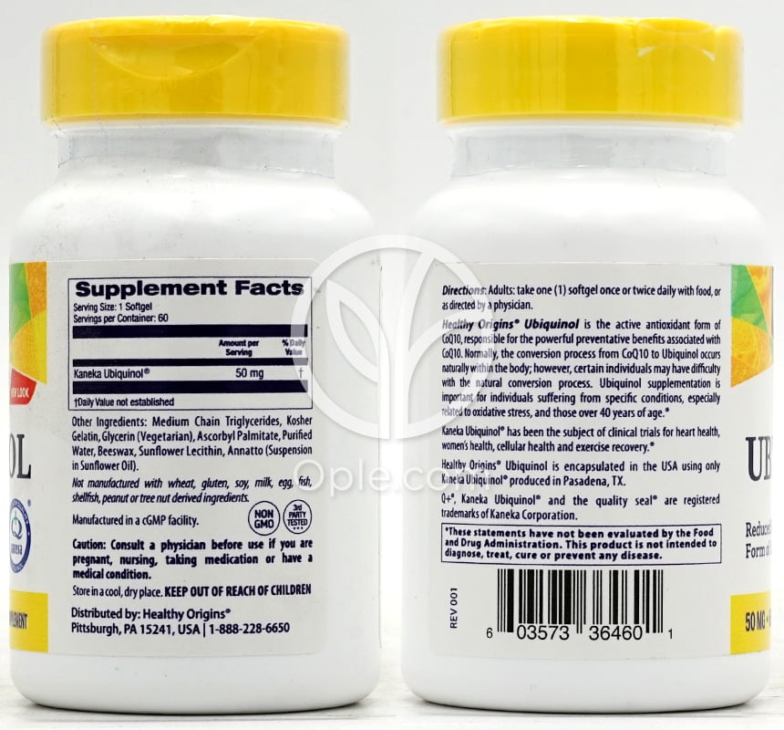 헬시오리진스_내추럴 유비퀴놀 50mg, 60 소프트젤 — 후면
