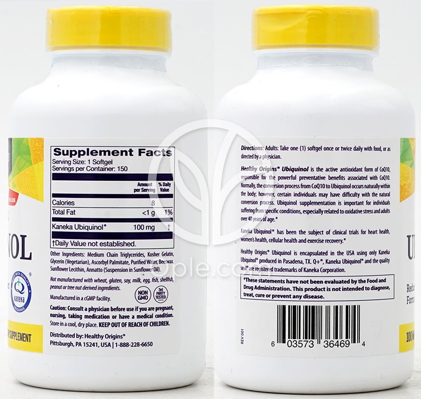 ヘルシーオリジンズ_ユビキノール 100mg、150ソフトジェル — 후면