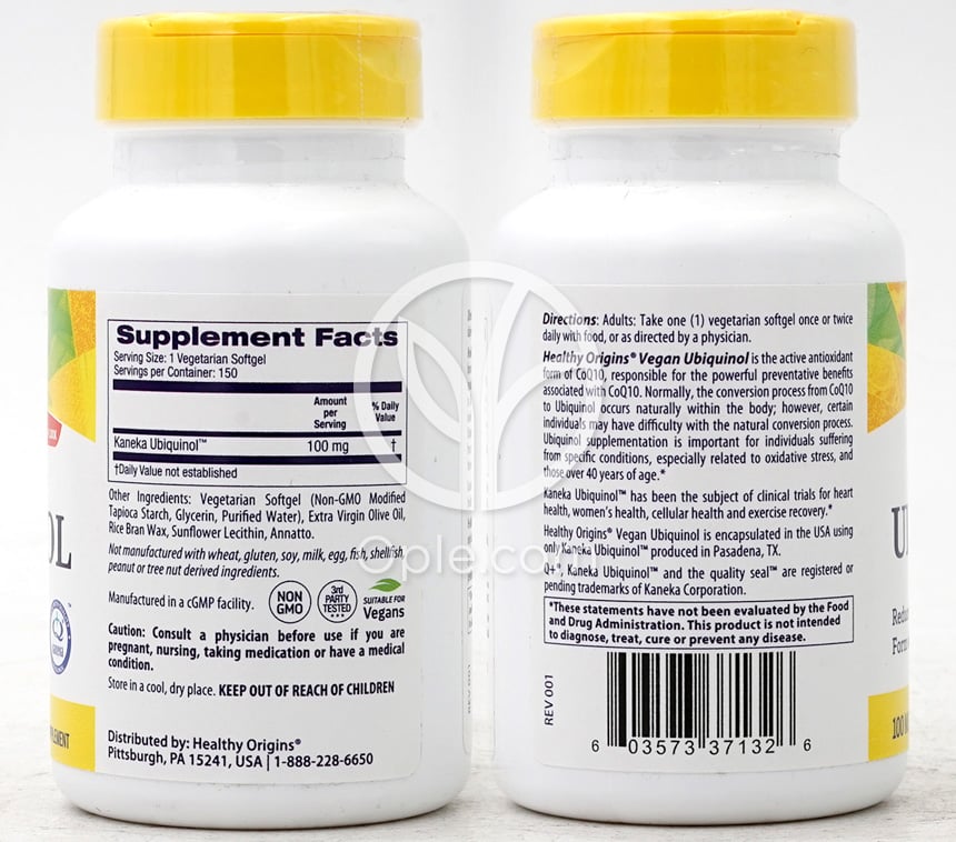 헬시오리진스_비건 유비퀴놀 100mg, 150 베지소프트젤 — 후면