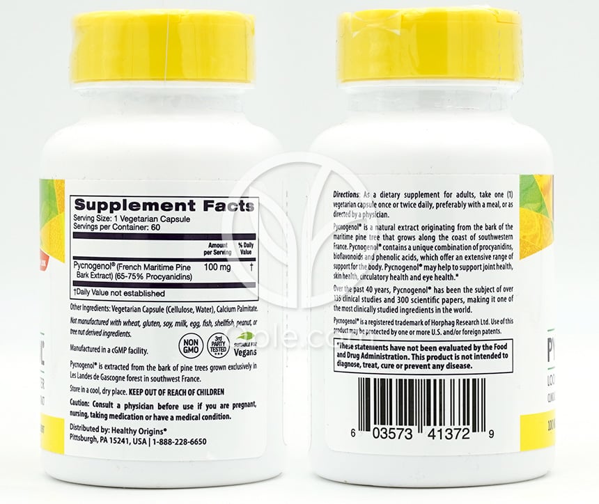 ヘルシーオリジンズ_ピクノジェノール 100mg、60ベジカプセル — 후면