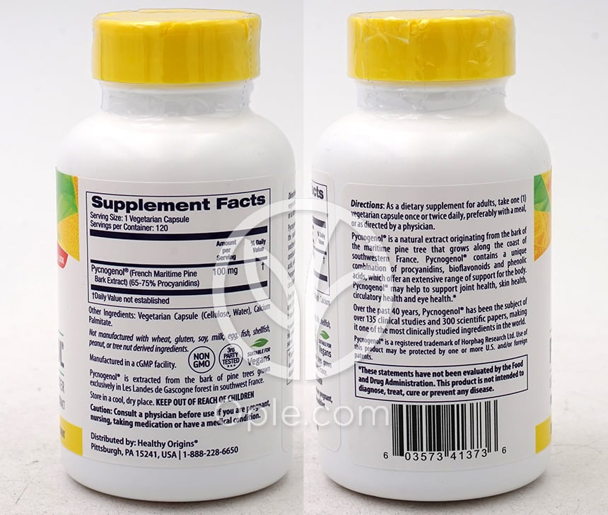 ヘルスオリジンズ_ピクノジェノール 100mg、120植物性カプセル — 후면