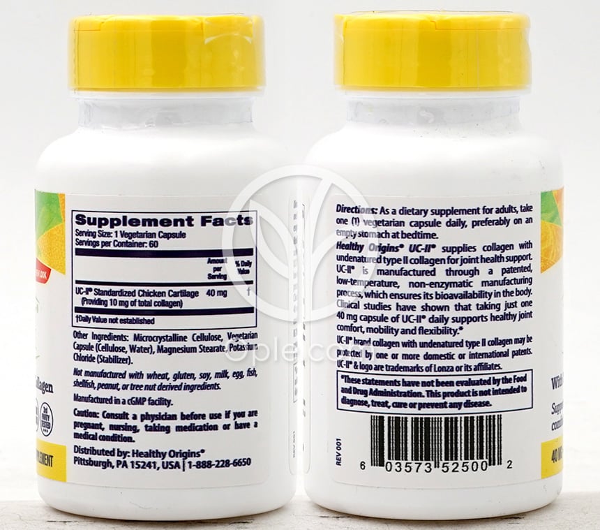 헬시오리진스_내추럴 UC-II 위드 언디네이쳐드 타입 II 콜라겐 40mg, 60 베지캡슐 — 후면