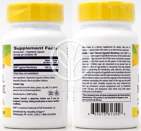 헬시오리진스_내추럴 에그쉘 멤브레인 500mg, 60 베지캡슐
