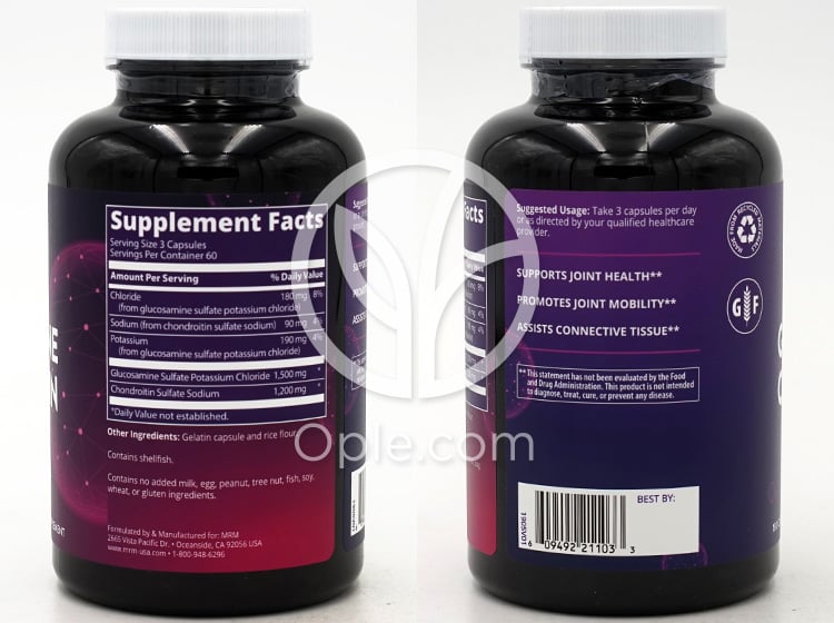 MRM グルコサミンコンドロイチンジョイントヘルス 1500/1200mg、180カプセル — 후면