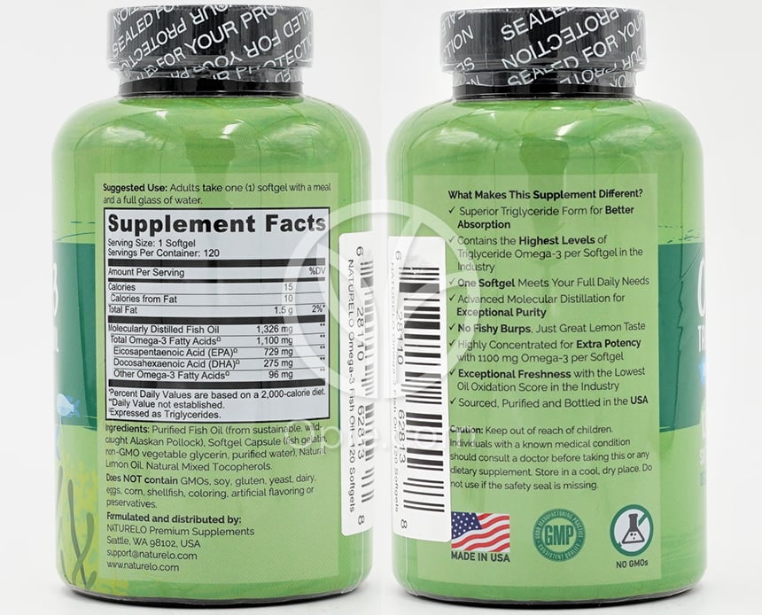 내추렐로_오메가-3 트리글리세리드 피쉬 오일 1100mg, 120 소프트젤 — 후면