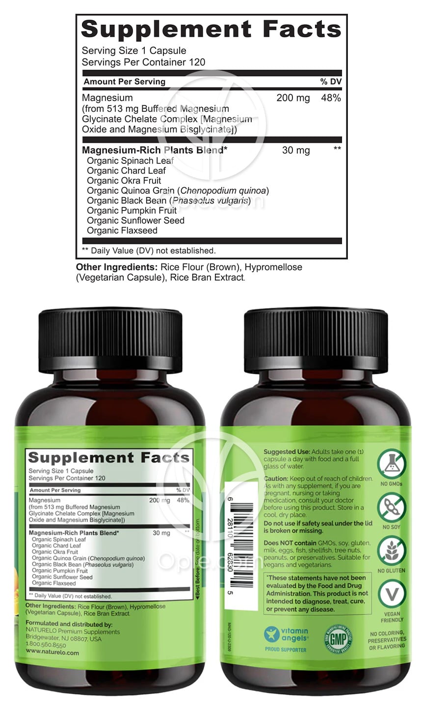 내추렐로_마그네슘 글리시네이트 킬레이트 200mg, 120 베지캡슐 — 후면