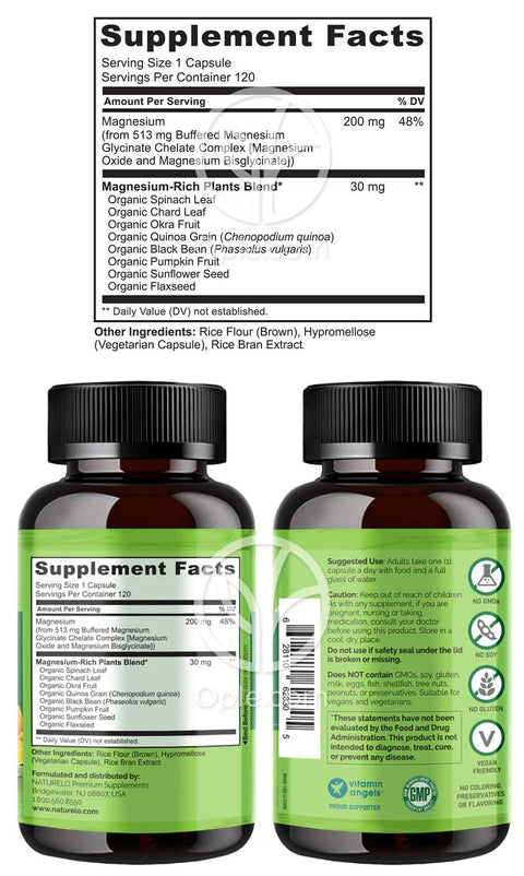 내추렐로_마그네슘 글리시네이트 킬레이트 200mg, 120 베지캡슐