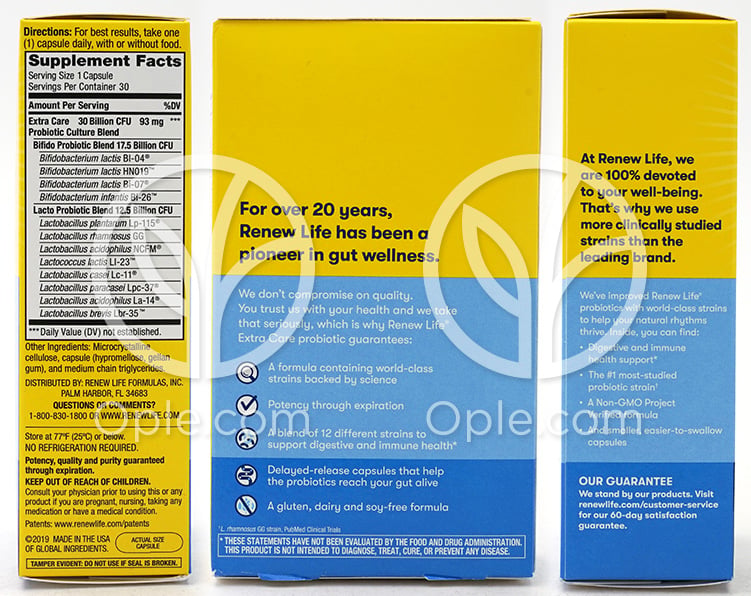Ultimate Flora, Extra Care Go-Pack Probiotic 30 Billion 30 Vegetarian Capsules — 후면