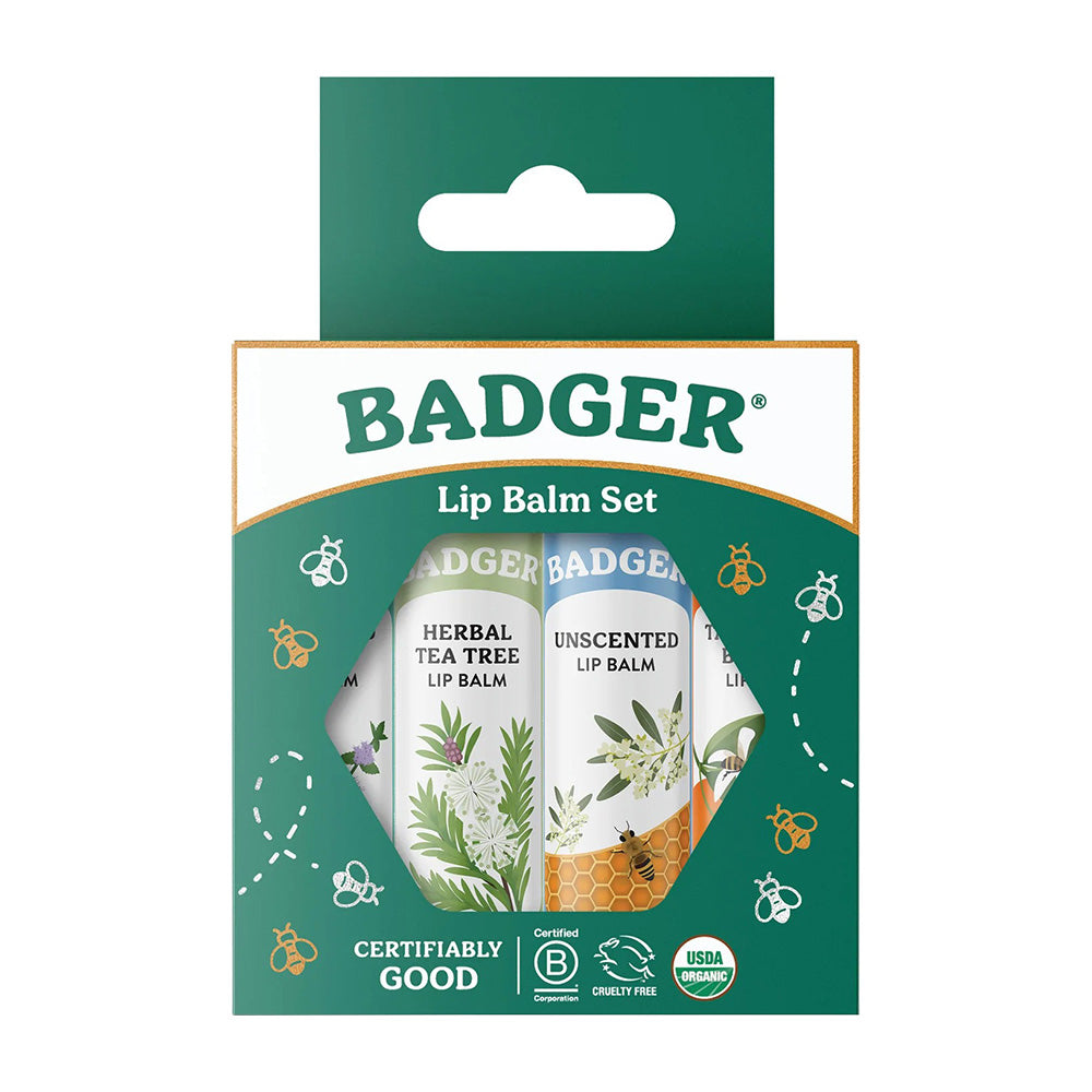 バジャー リップバームセット グリーンボックス、4個入り
