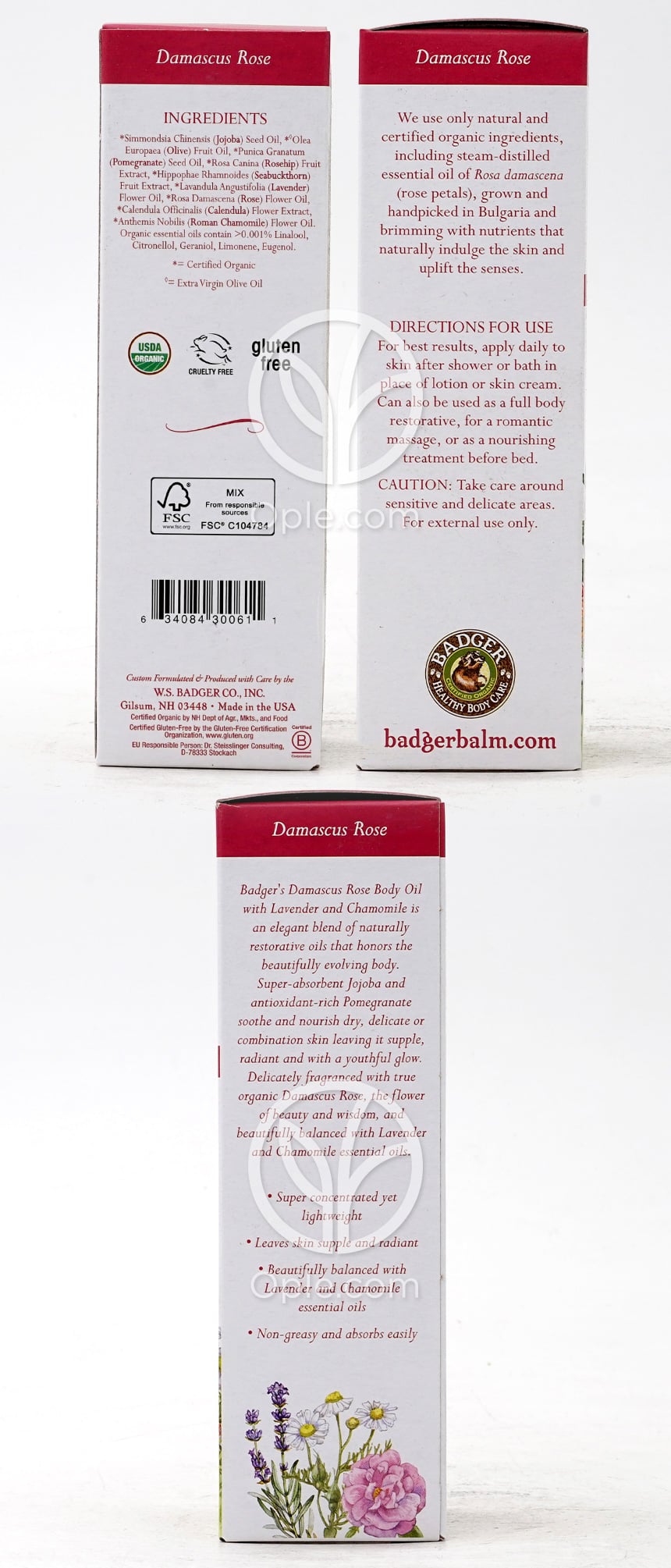 Body Oil for Dry/Delicate Skin, Damascus Rose  4 fl oz — 후면