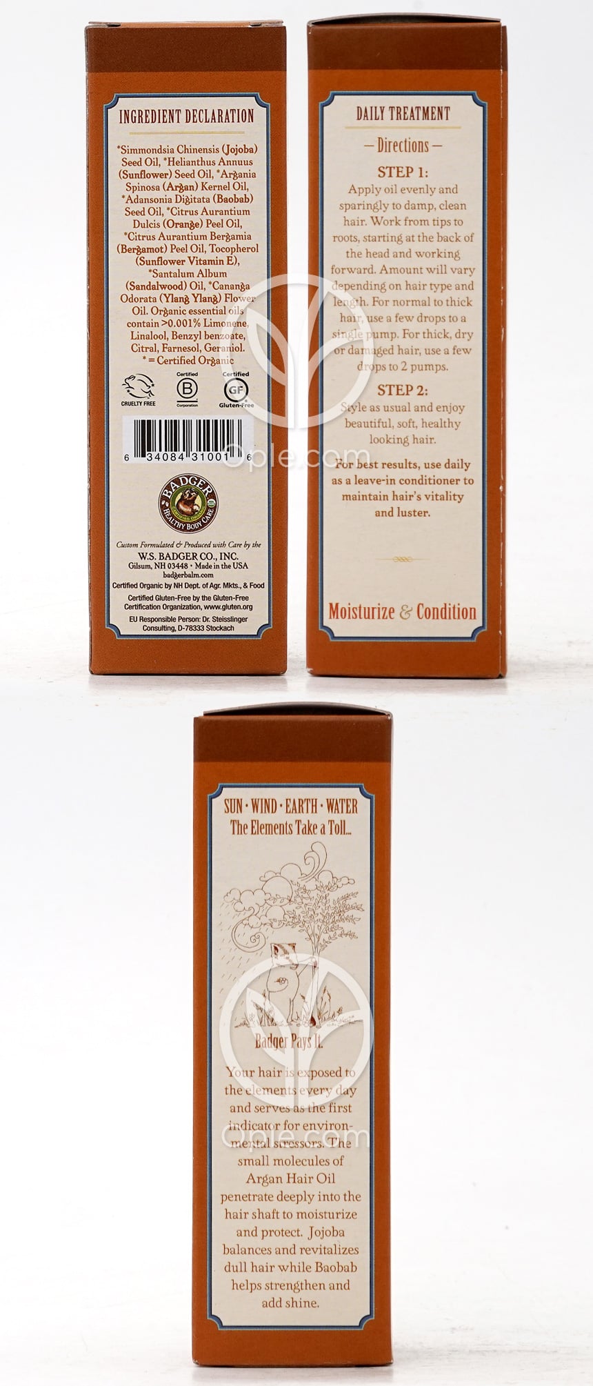 バジャー_アルガン ボタニカル ヘアオイル ドライダメージヘア用 ホホバ＆バオバブ、59.1ml — 후면