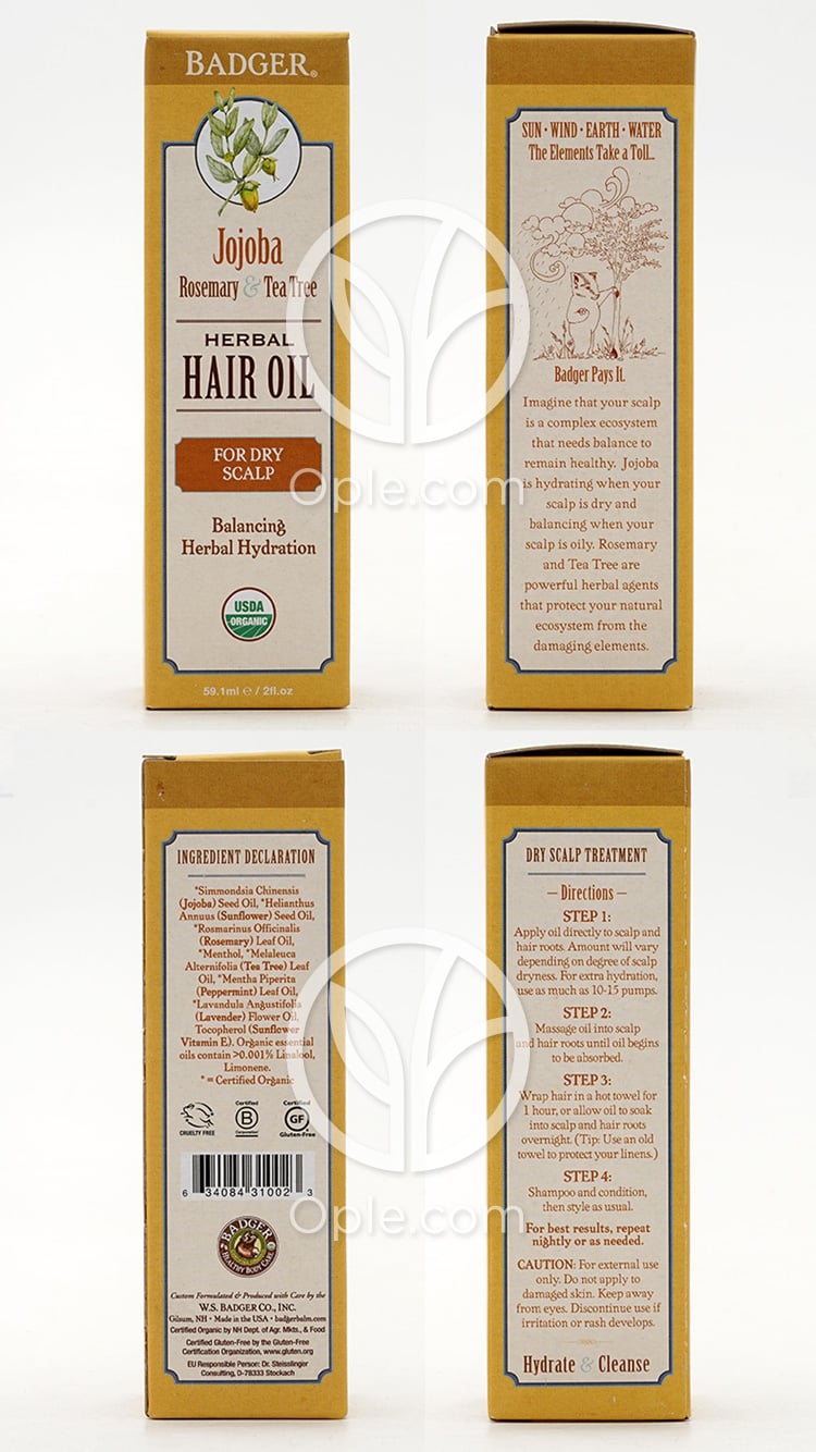 Jojoba Herbal Hair Oil for Dry Scalp, Rosemary & Tea Tree  2 fl oz — 후면