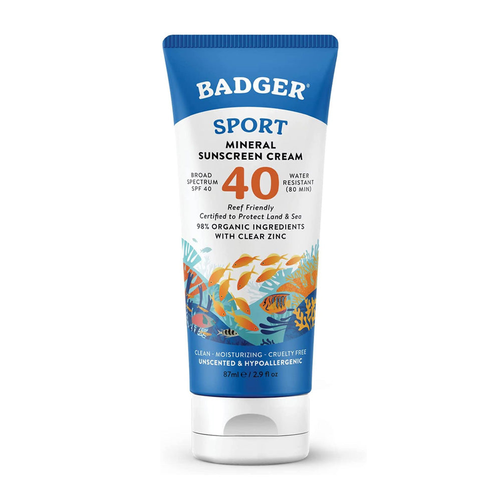 バジャー スポーツ ミネラルサンスクリーン クリーム ウィズ クリアジンク SPF 40 無香料、87ml
