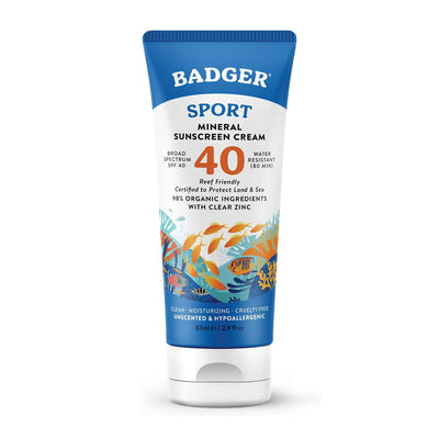 バジャー スポーツ ミネラルサンスクリーン クリーム ウィズ クリアジンク SPF 40 無香料、87ml