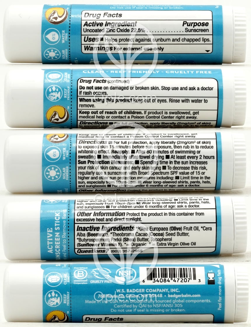 バジャー アクティブ サンスクリーン スティック クリアジンク SPF35 無香料 18.4g — 후면