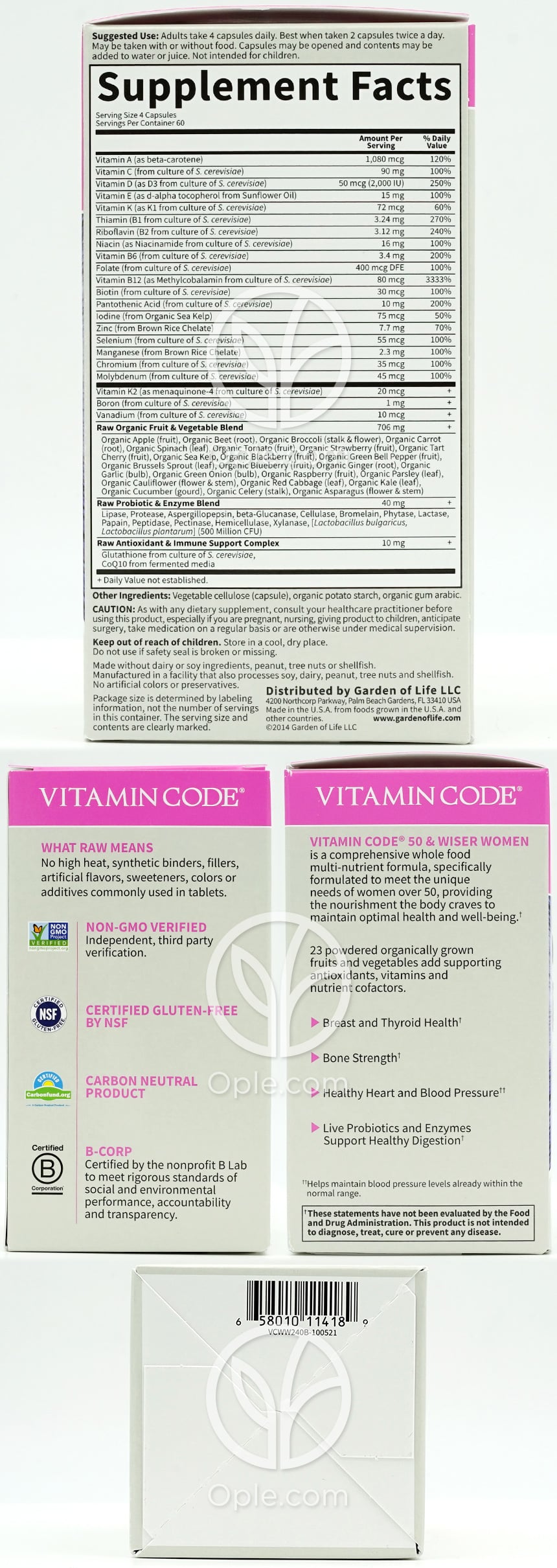 Vitamin Code 50 & Wiser Women、240粒ベジタリアンカプセル — 후면