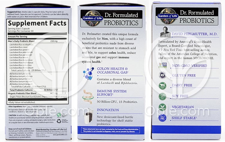Dr. Formulated Probiotics, Once Daily Mens, 50 Billion 30 Vegetarian Capsules — 후면