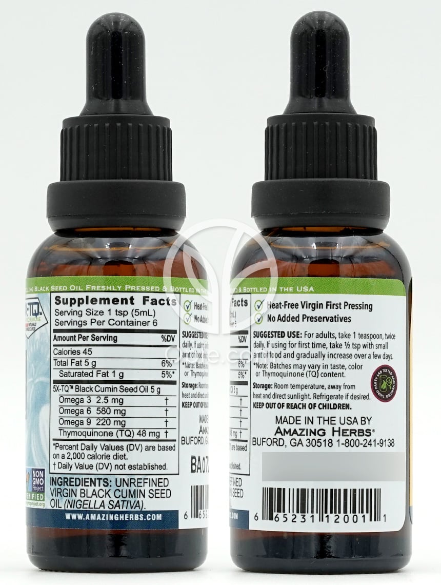 アメイジングハーブ_プレミアムブラックシード100%ピュアコールドプレスブラッククミンシードオイル、30ml — 후면