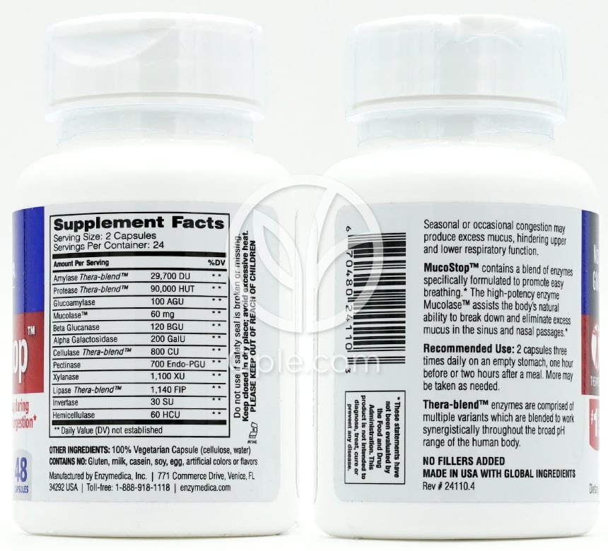 Enzymedica Mucusolve, 48カプセル — 후면