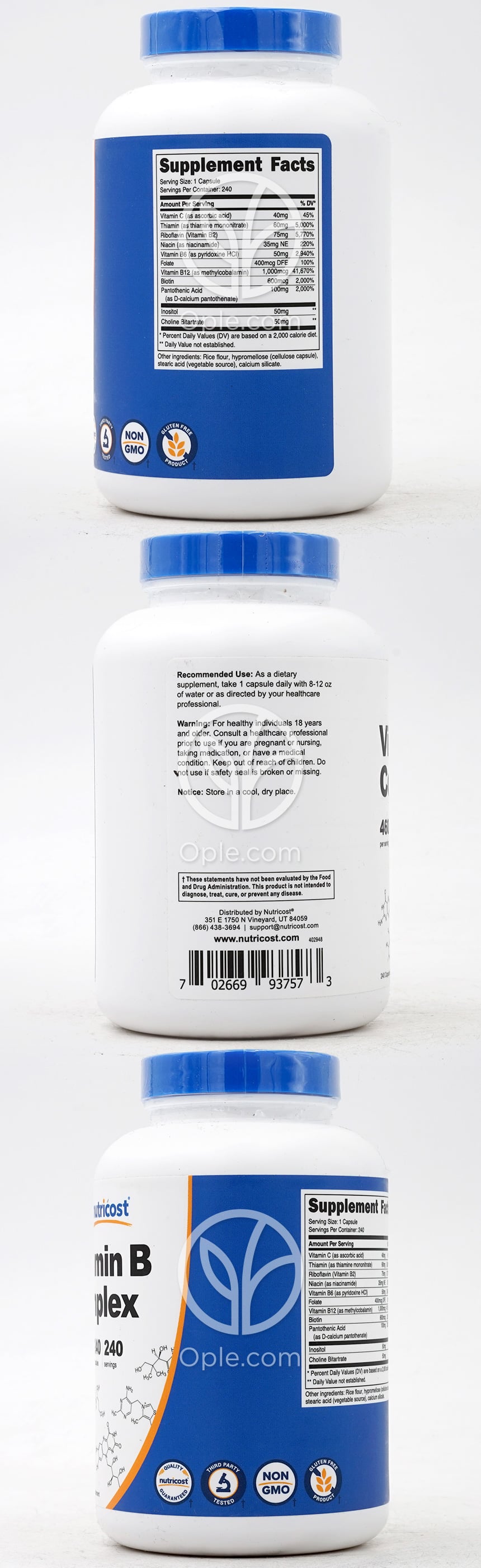 뉴트리코스트_비타민 B 컴플렉스 460mg, 240캡슐 — 후면