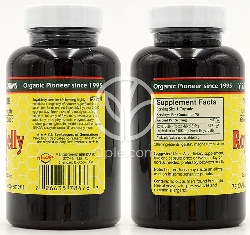Y.S.エコビファームズ_100％ピュアローヤルゼリー2000mg、75カプセル — 후면
