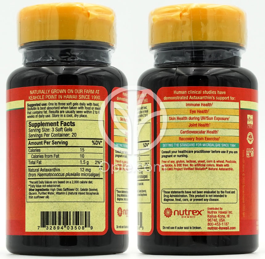 Nutrex Hawaii_バイオアスティンハワイアンアスタキサンチン4mg、60ソフトジェル — 후면
