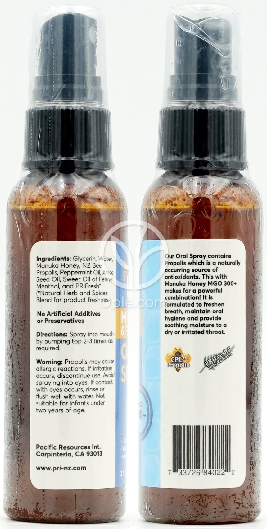 퍼시픽리소스인터내셔널_마누카&프로폴리스 오랄 스프레이, 60ml — 후면