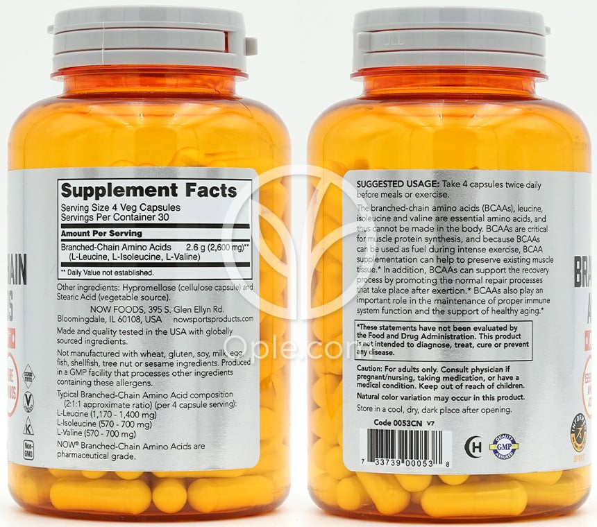 ナウフーズ_スポーツ BCAA（分岐鎖アミノ酸）、120ベジカプセル — 후면