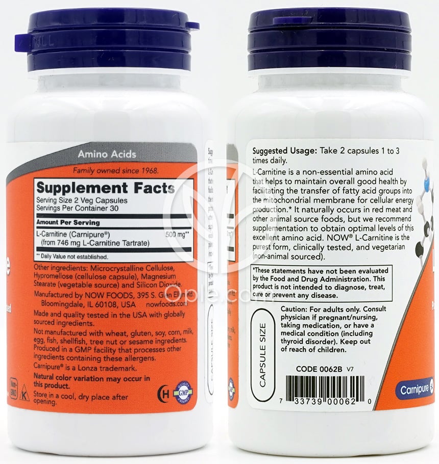 나우푸드_L-Carnitine 250 mg, 60 Veg Capsules — 후면