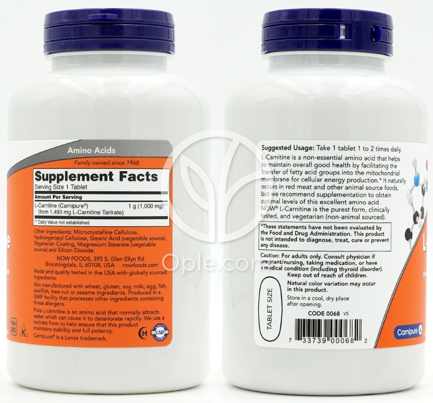 나우푸드_엘 카르니틴 1000mg, 100타블렛 — 후면
