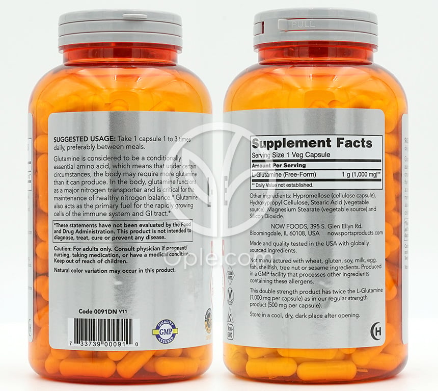 나우푸드_스포츠 L-글루타민 1000mg, 240 베지캡슐 — 후면
