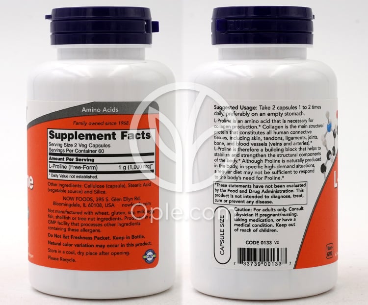 ナウフーズ_L-プロリン 500mg 120植物性カプセル — 후면