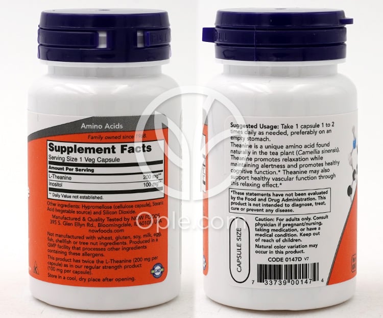 나우푸드_더블 스트렝스 L-테아닌 200mg, 60 베지캡슐 — 후면